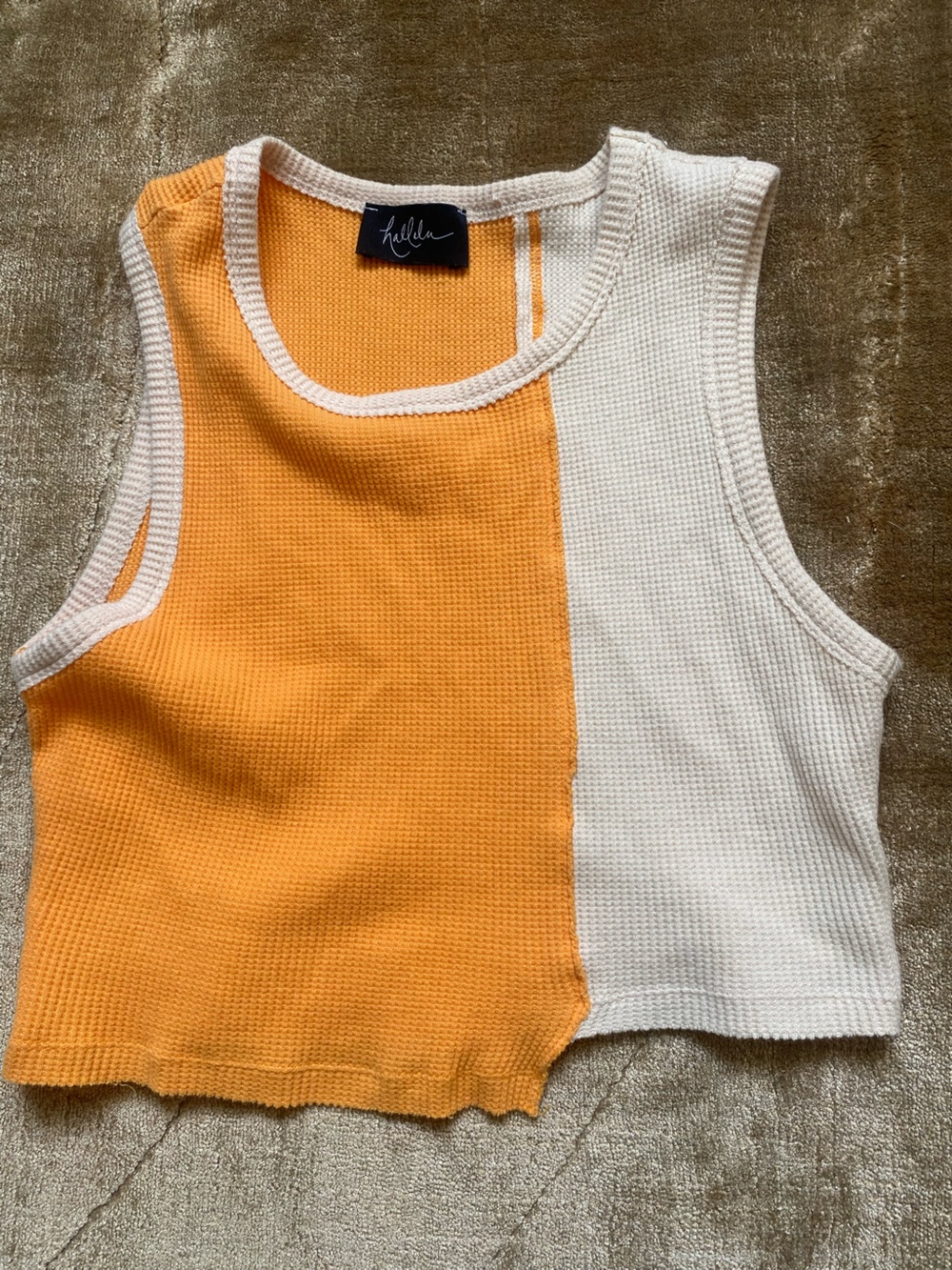 Hallelu Orange & White Waffle Knit Tank